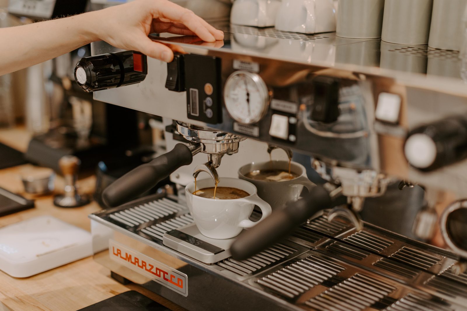 Pulling a shot of espresso